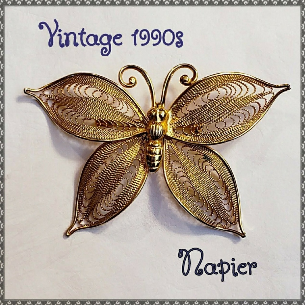 Vintage 1990s Napier Gold Tone Butterfly Brooch